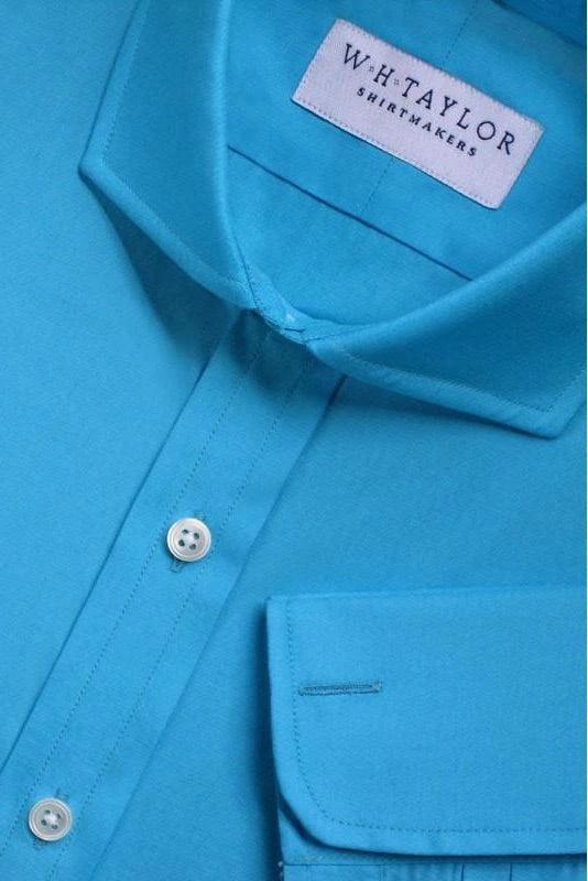 Plain Aqua Blue Poplin Men's Bespoke Shirt - whtshirtmakers.com