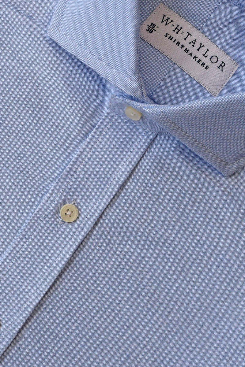 Plain Blue Pinpoint Men's Bespoke Shirt - whtshirtmakers.com