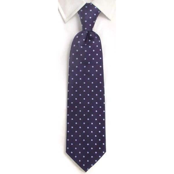 Handmade Navy And Blue Spot Silk Tie - Unweighted Silk Weave For Effortless Knots And Sleek Drape by whtshirtmakers.com