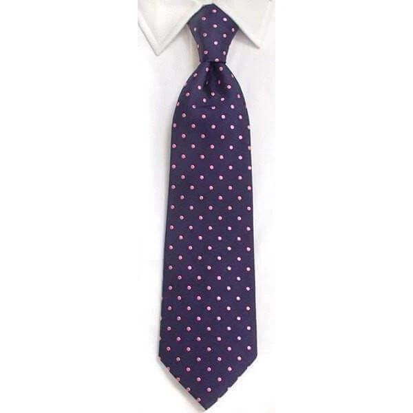 Handmade Navy & Pink Spot Silk Tie by whtshirtmakers.com