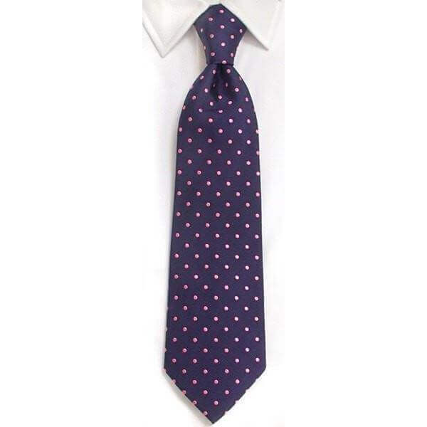 Handmade Navy & Pink Spot Silk Tie by whtshirtmakers.com
