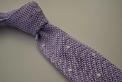 lavender purple skinny knitted tie with white polka dots by Frederick Thomas Handmade Mens Ties