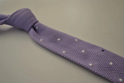 lavender purple skinny knitted tie with white polka dots by Frederick Thomas Handmade Mens Ties