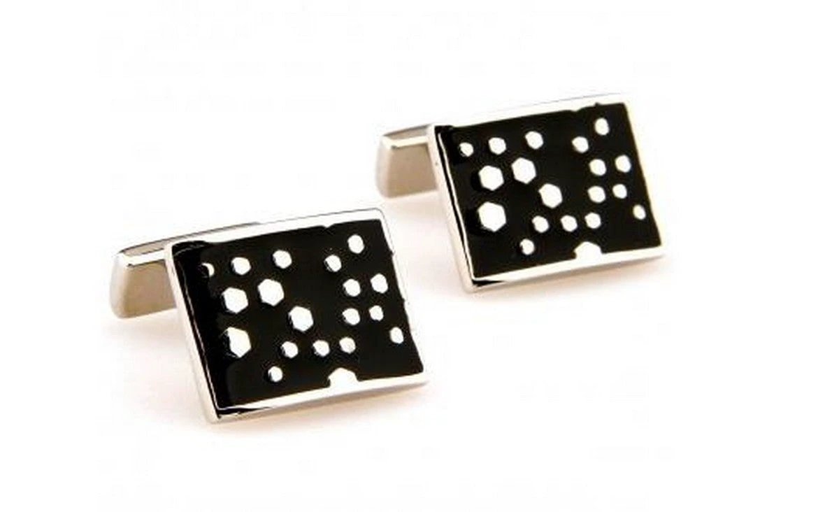 black cufflinks with silver hexagon pattern by Frederick Thomas Handmade Mens Ties