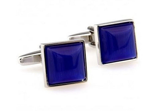 Silver cufflinks with square blue stone by Frederick Thomas Handmade Mens Ties