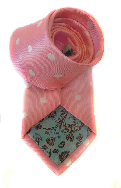 medium pink tie with white polka dots by Frederick Thomas Handmade Mens Ties