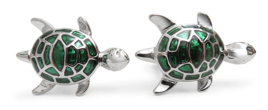 silver and green turtle cufflinks by Frederick Thomas Handmade Mens Ties
