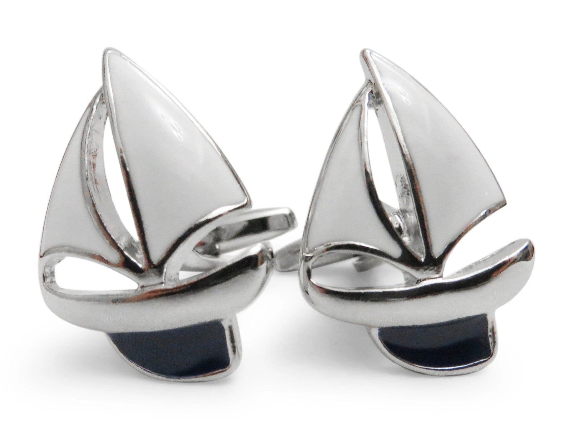 white and black sailboat cufflinks by Frederick Thomas Handmade Mens Ties