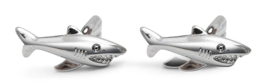 silver "Jaws" style shark cufflinks by Frederick Thomas Handmade Mens Ties