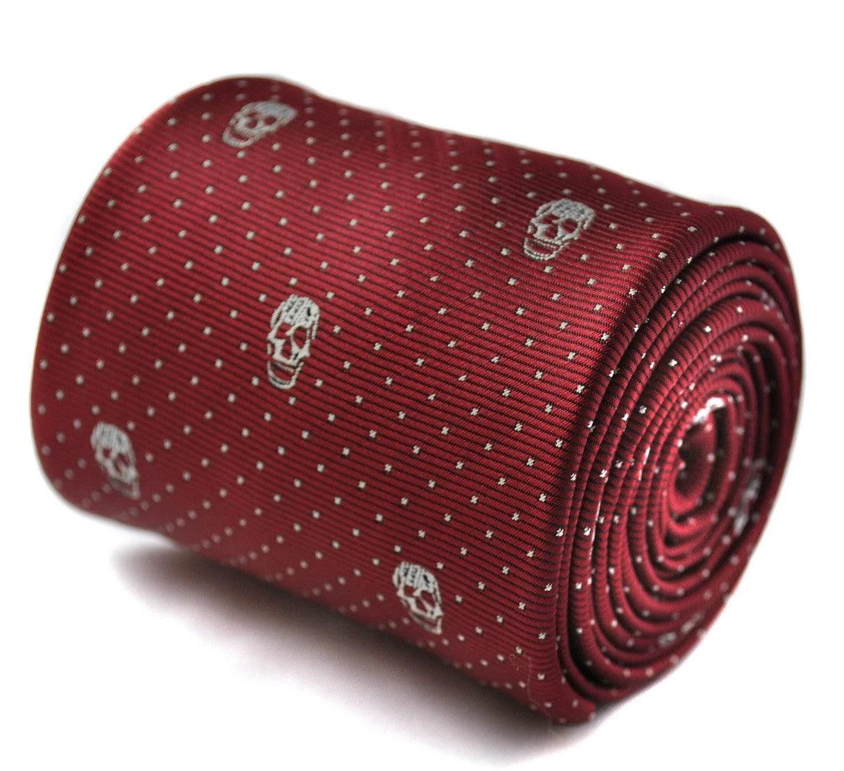 burgundy maroon tie with skulls design by Frederick Thomas Handmade Mens Ties