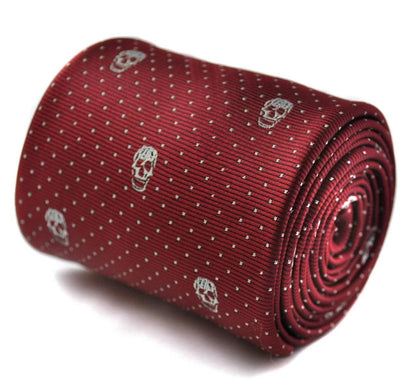 burgundy maroon tie with skulls design by Frederick Thomas Handmade Mens Ties