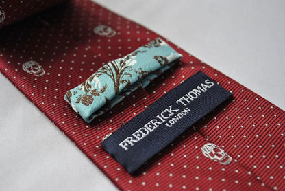 burgundy maroon tie with skulls design by Frederick Thomas Handmade Mens Ties