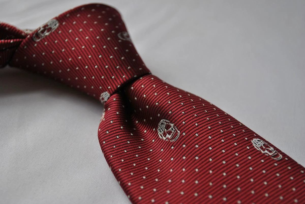 burgundy maroon tie with skulls design by Frederick Thomas Handmade Mens Ties