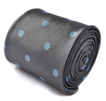 grey tie with light blue polka spot by Frederick Thomas Handmade Mens Ties