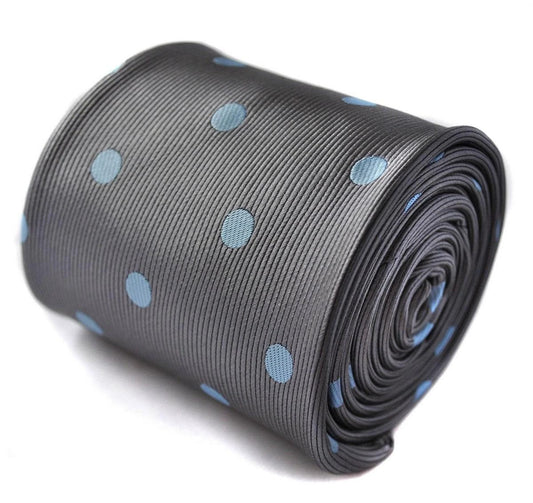 grey tie with light blue polka spot by Frederick Thomas Handmade Mens Ties