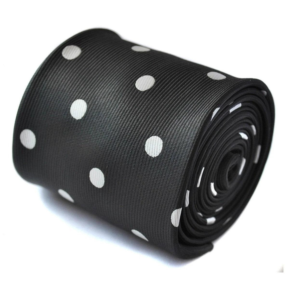 black tie with white polka dots by Frederick Thomas Handmade Mens Ties