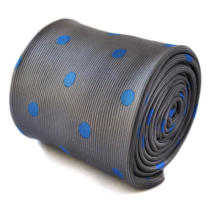 grey tie with royal blue polka dots by Frederick Thomas Handmade Mens Ties