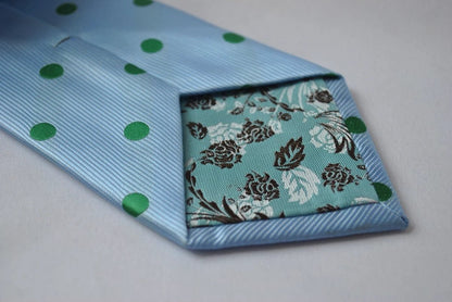 light blue tie with green polka dots by Frederick Thomas Handmade Mens Ties