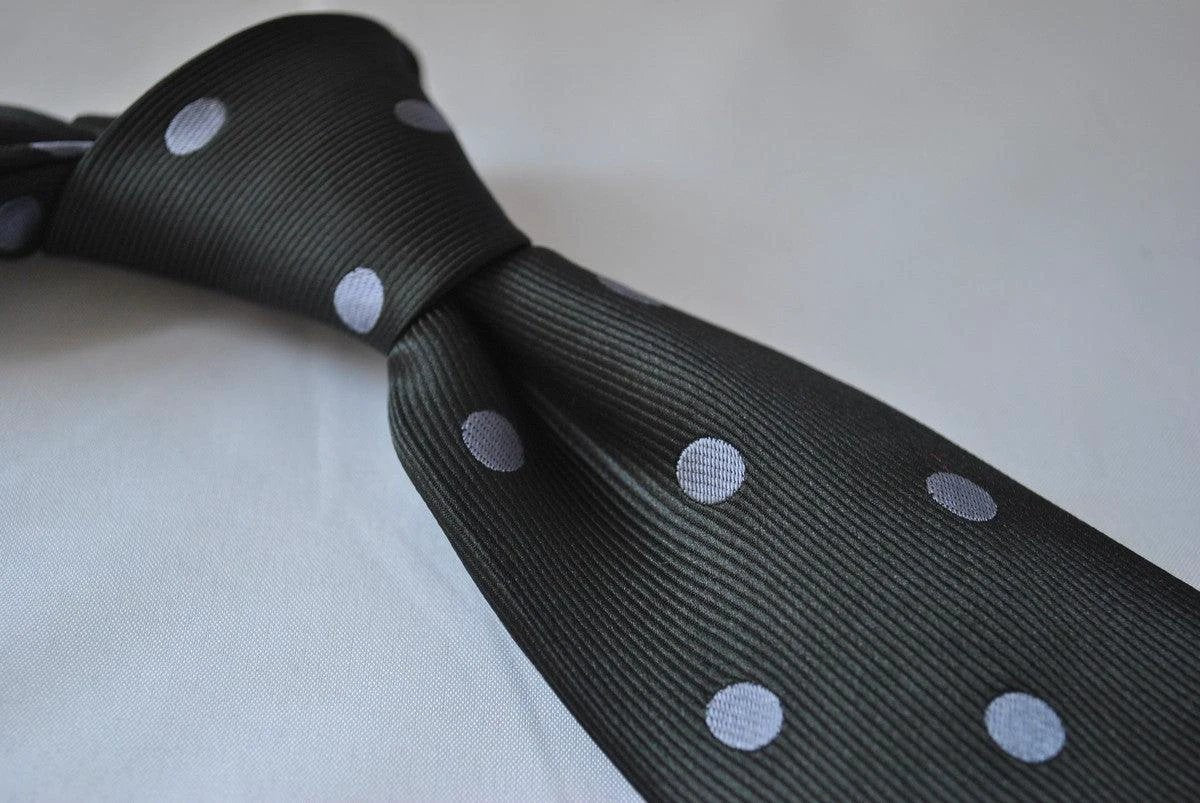 black tie with grey polka dots by Frederick Thomas Handmade Mens Ties