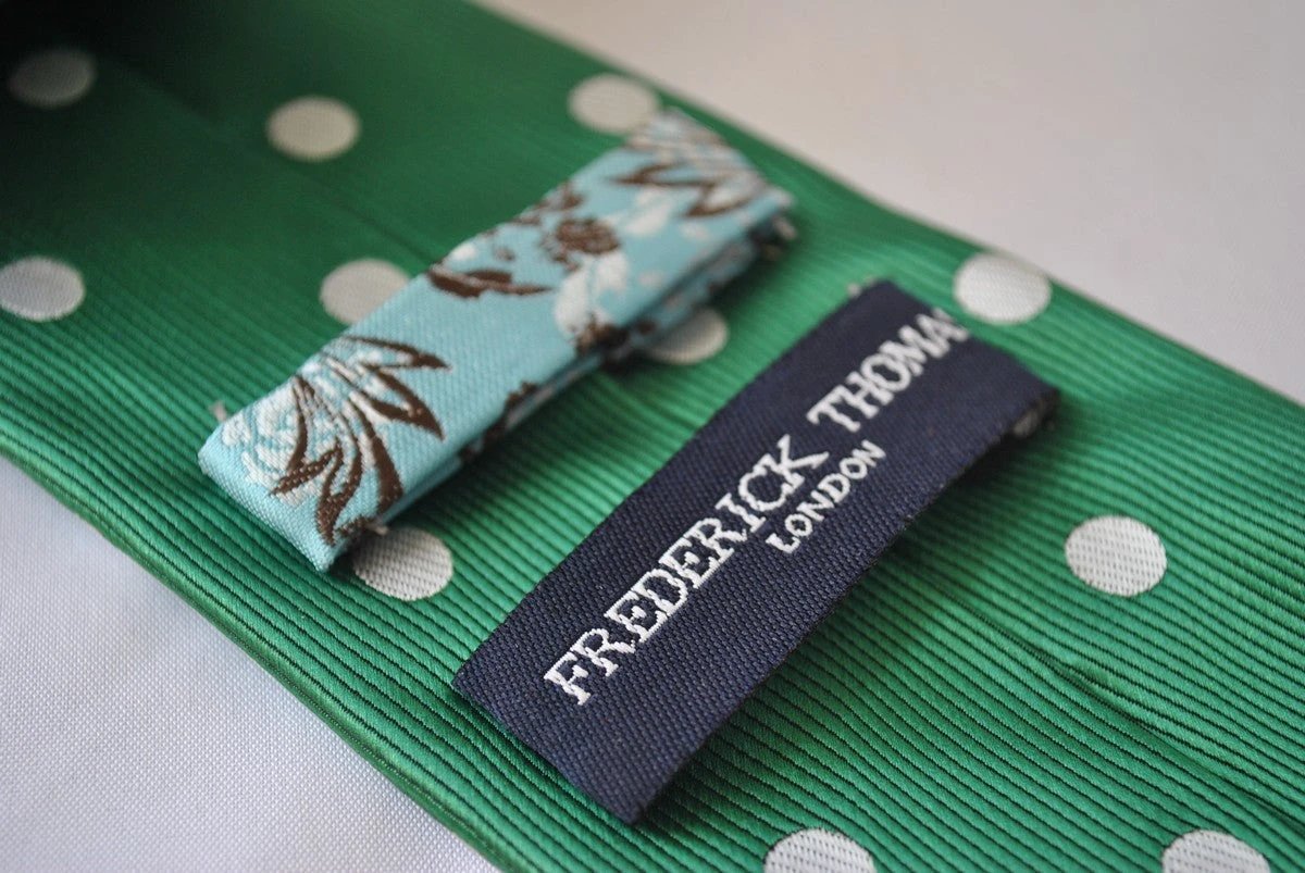 dark green tie with white polka dots by Frederick Thomas Handmade Mens Ties