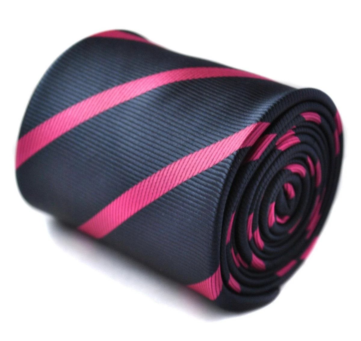 navy blue and hot pink club striped tie by Frederick Thomas Handmade Mens Ties