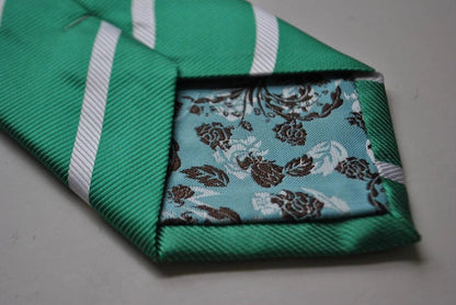 green tie with white club stripes by Frederick Thomas Handmade Mens Ties