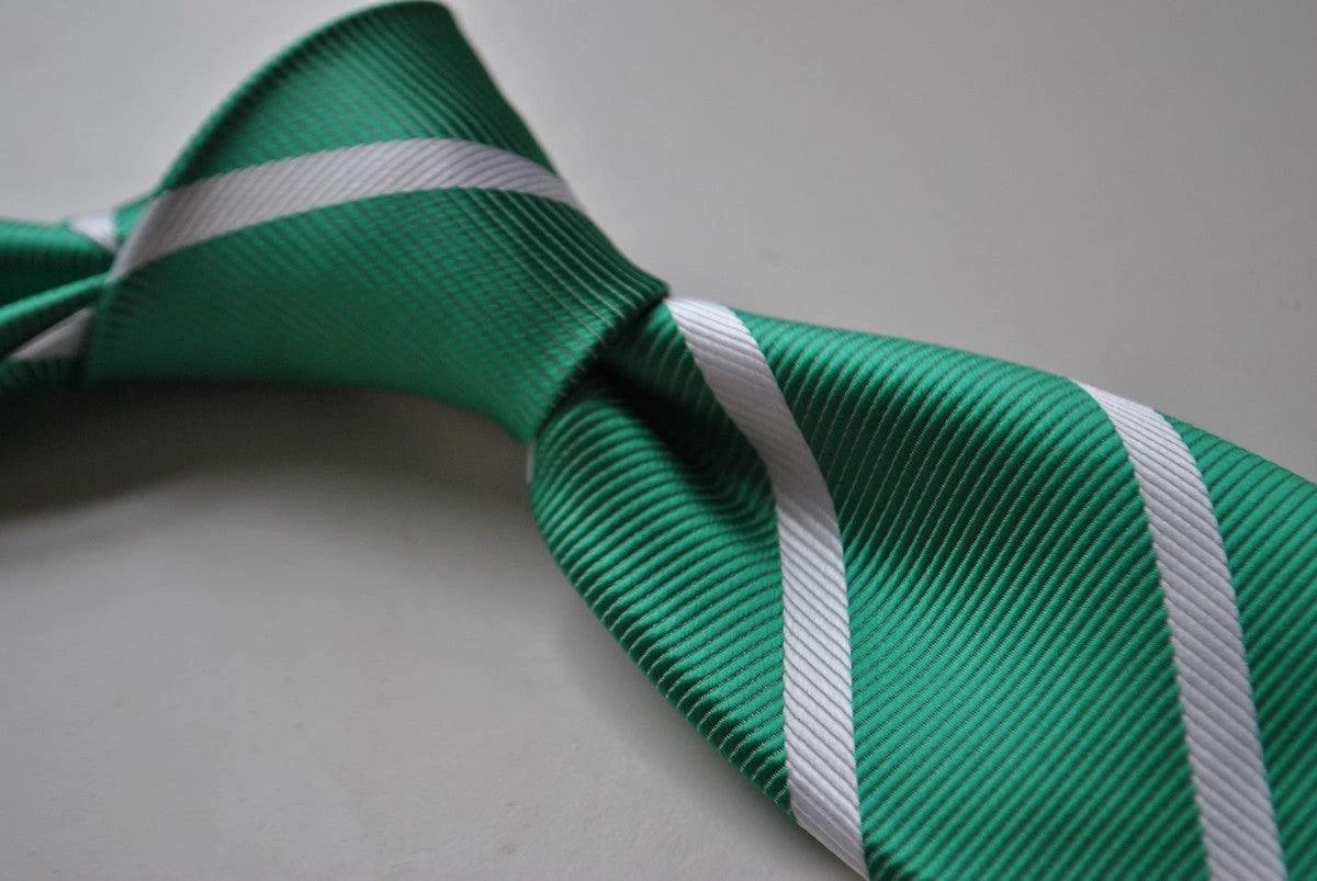 green tie with white club stripes by Frederick Thomas Handmade Mens Ties