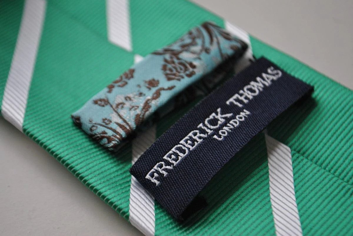 green tie with white club stripes by Frederick Thomas Handmade Mens Ties