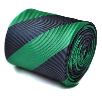 green and navy barber striped tie by Frederick Thomas Handmade Mens Ties