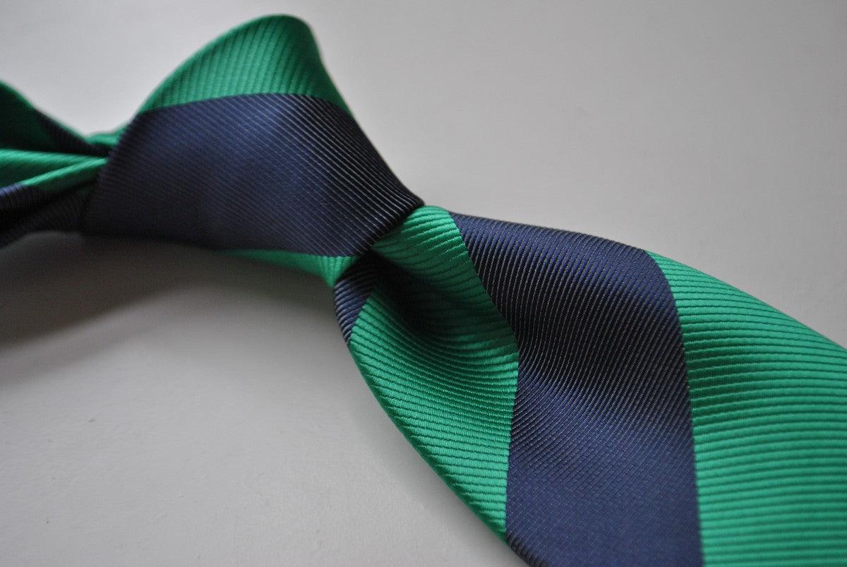 green and navy barber striped tie by Frederick Thomas Handmade Mens Ties