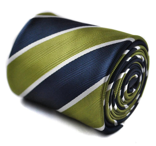 green, white and navy barber striped tie by Frederick Thomas Handmade Mens Ties