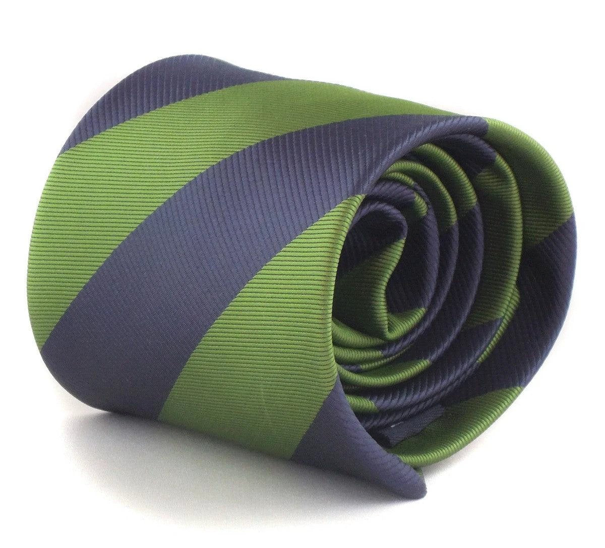 green and navy barber striped tie by Frederick Thomas Handmade Mens Ties
