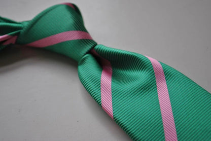 green striped tie with pink club stripes by Frederick Thomas Handmade Mens Ties