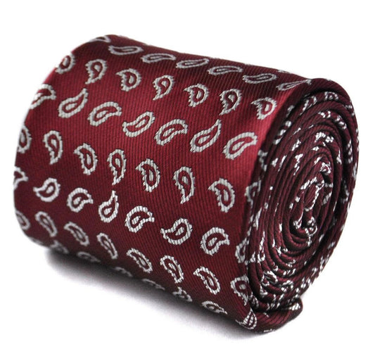 maroon tie with paisley design by Frederick Thomas Handmade Mens Ties