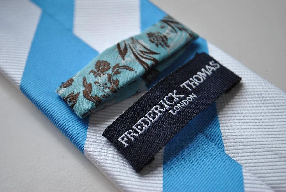 blue and white barber striped tie by Frederick Thomas Handmade Mens Ties