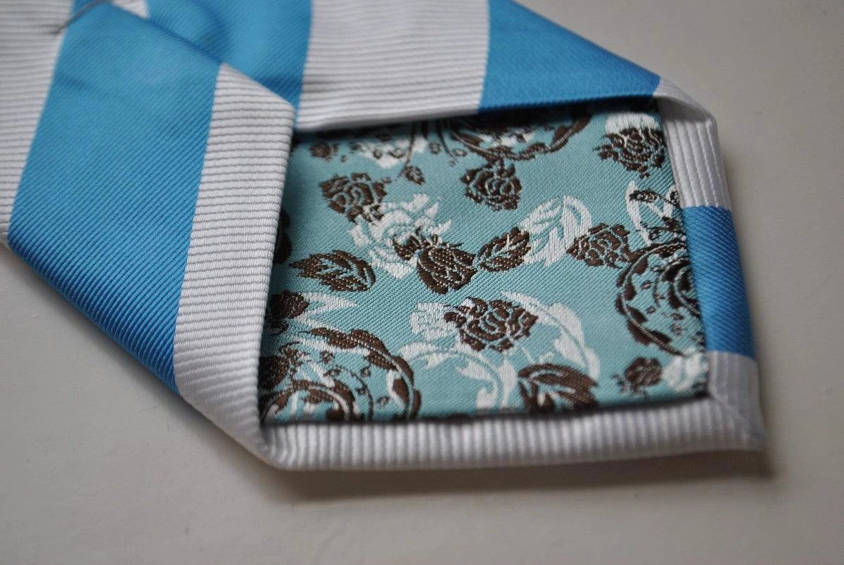 blue and white barber striped tie by Frederick Thomas Handmade Mens Ties