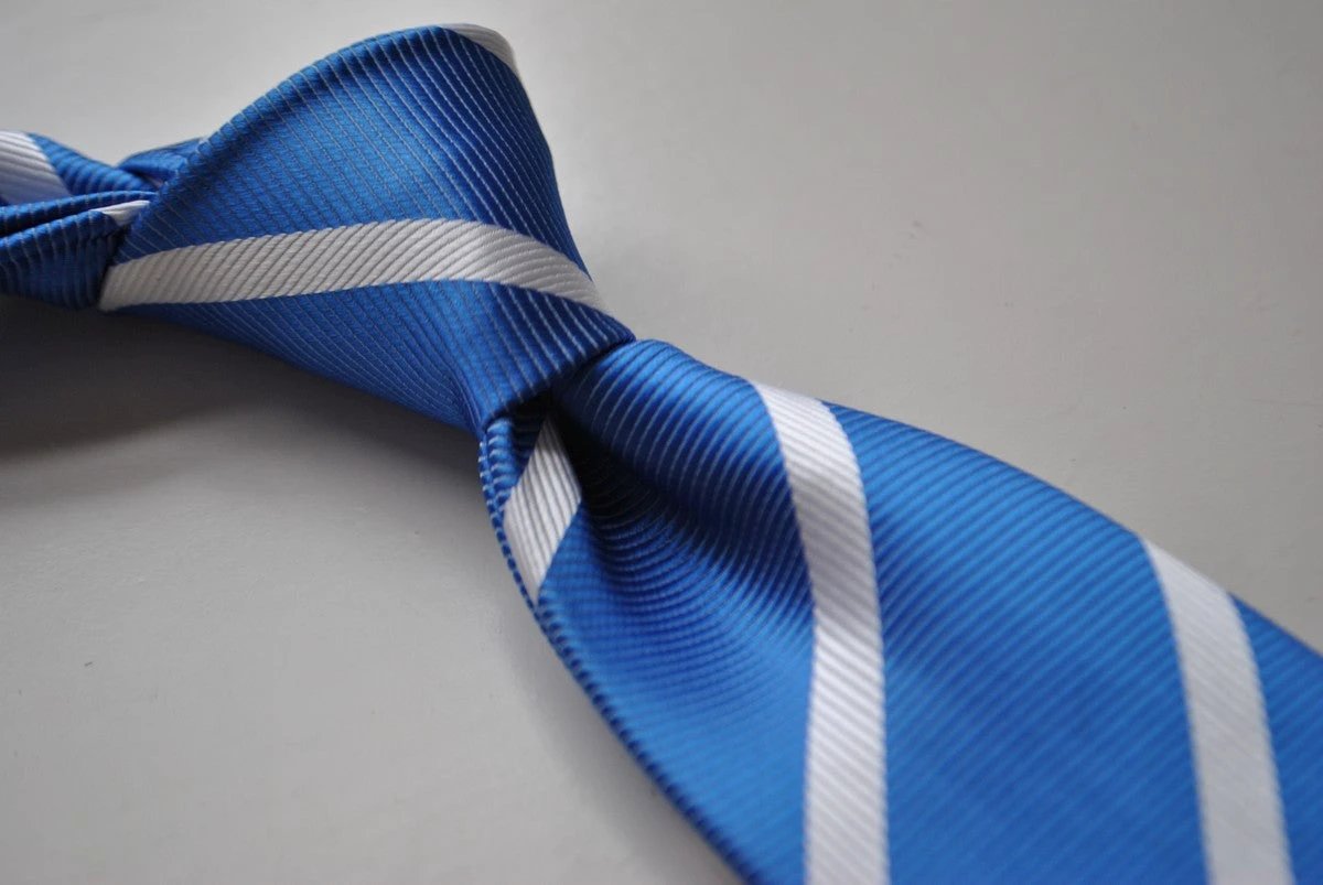 blue tie with white club stripes by Frederick Thomas Handmade Mens Ties