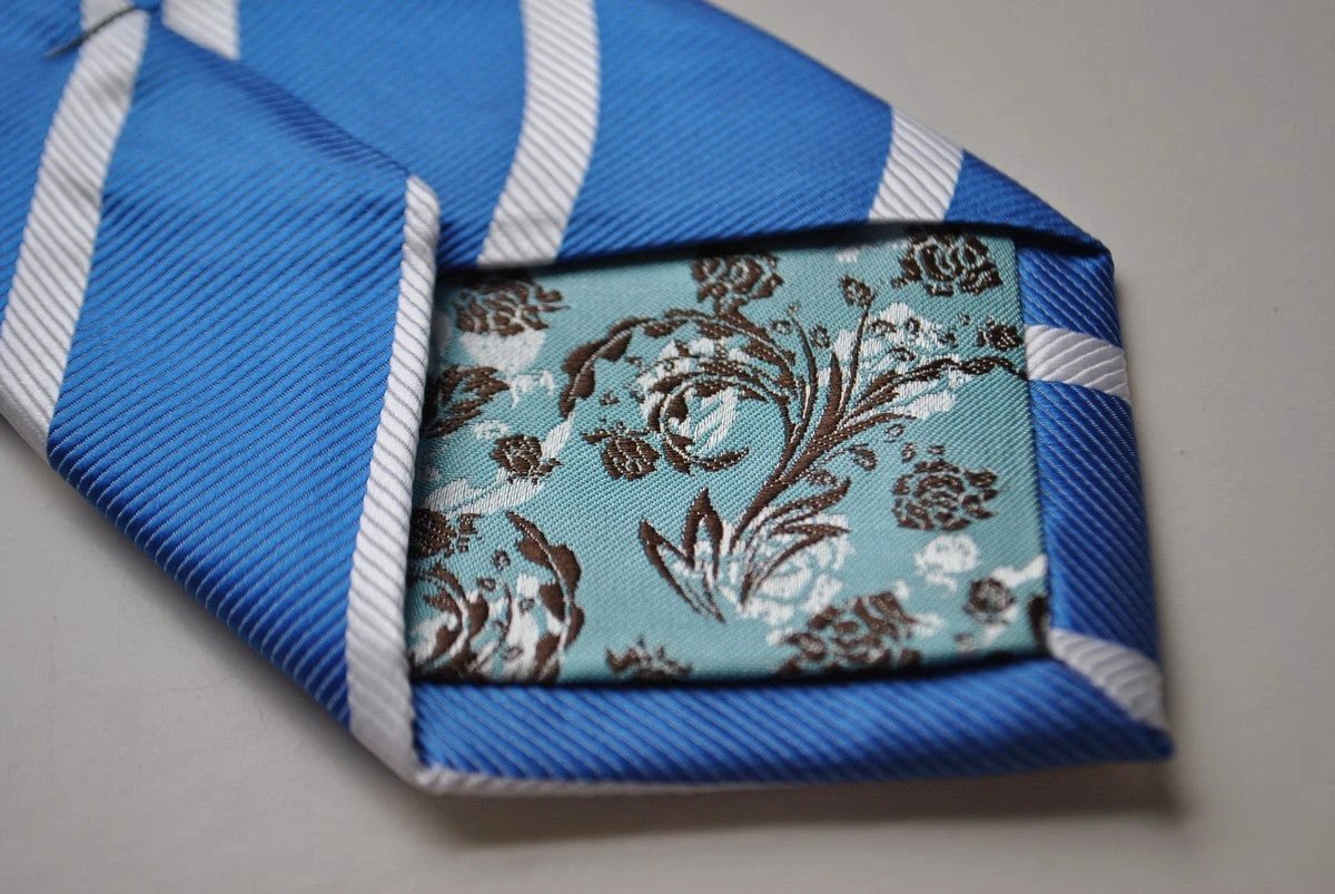 blue tie with white club stripes by Frederick Thomas Handmade Mens Ties
