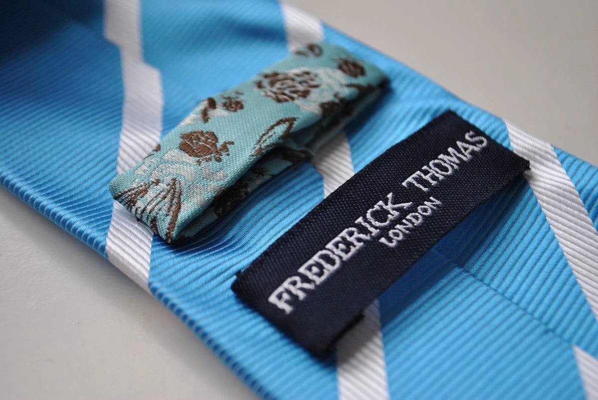 medium blue tie with white club stripes by Frederick Thomas Handmade Mens Ties