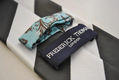 black and white barber striped tie by Frederick Thomas Handmade Mens Ties