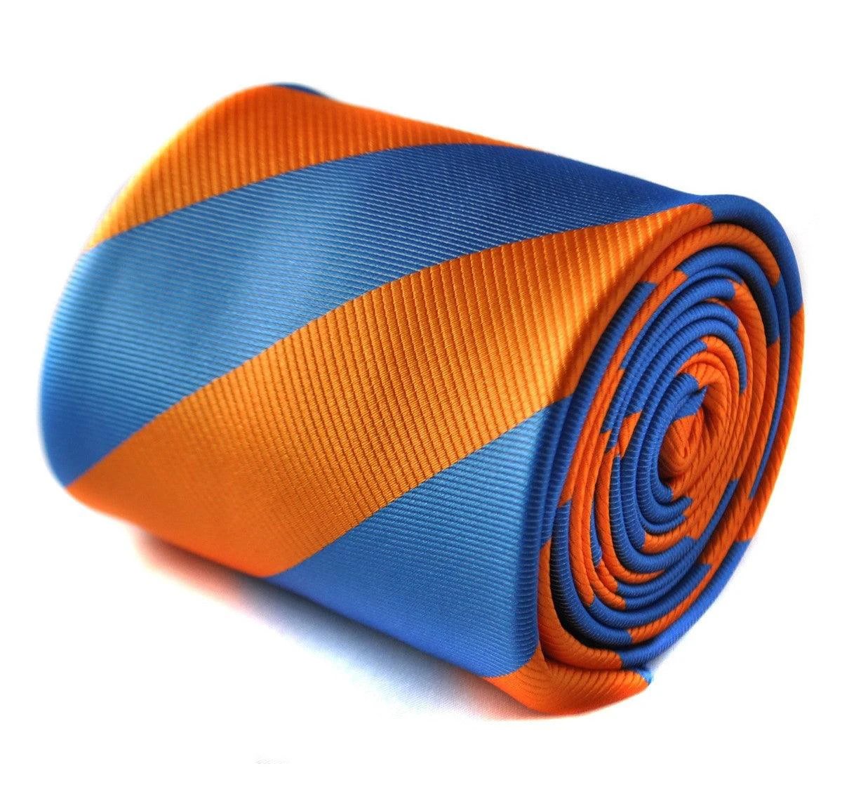 burnt orange and blue barber striped tie by Frederick Thomas Handmade Mens Ties