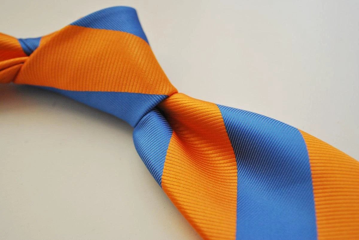 burnt orange and blue barber striped tie by Frederick Thomas Handmade Mens Ties