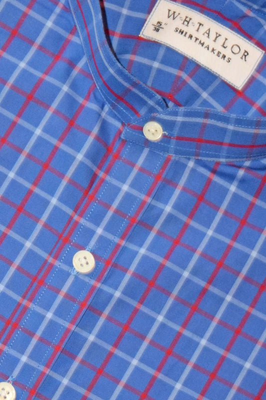 Blue and Red Plaid Check Twill Men's Bespoke Shirt - Contemporary Take on a Timeless Pattern for Versatile Styling by whtshirtmakers.com