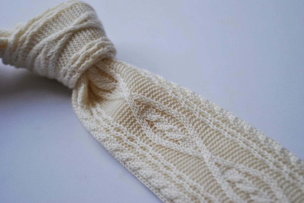 cream skinny cable knit tie by Frederick Thomas Handmade Mens Ties