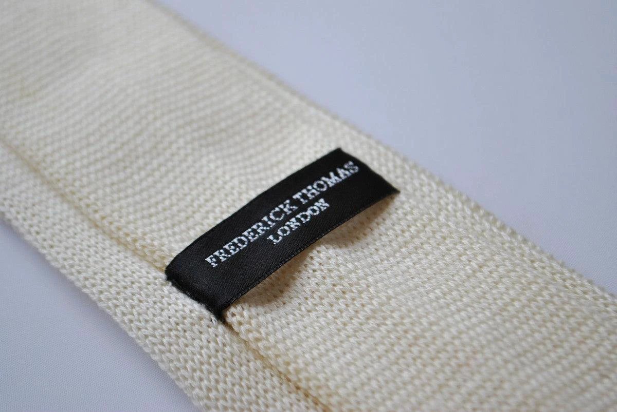 cream skinny cable knit tie by Frederick Thomas Handmade Mens Ties