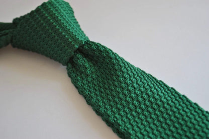 green skinny knitted tie with white tip by Frederick Thomas Handmade Mens Ties