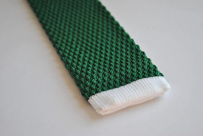 green skinny knitted tie with white tip by Frederick Thomas Handmade Mens Ties