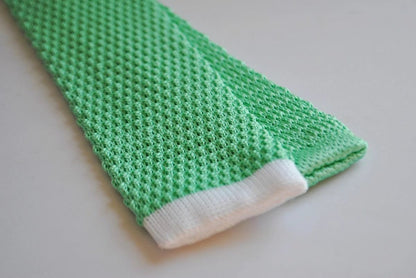 mint green skinny knitted tie with white tip by Frederick Thomas Handmade Mens Ties
