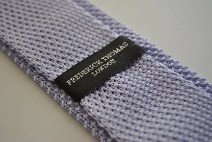 lavender purple skinny knitted tie with white polka dots by Frederick Thomas Handmade Mens Ties