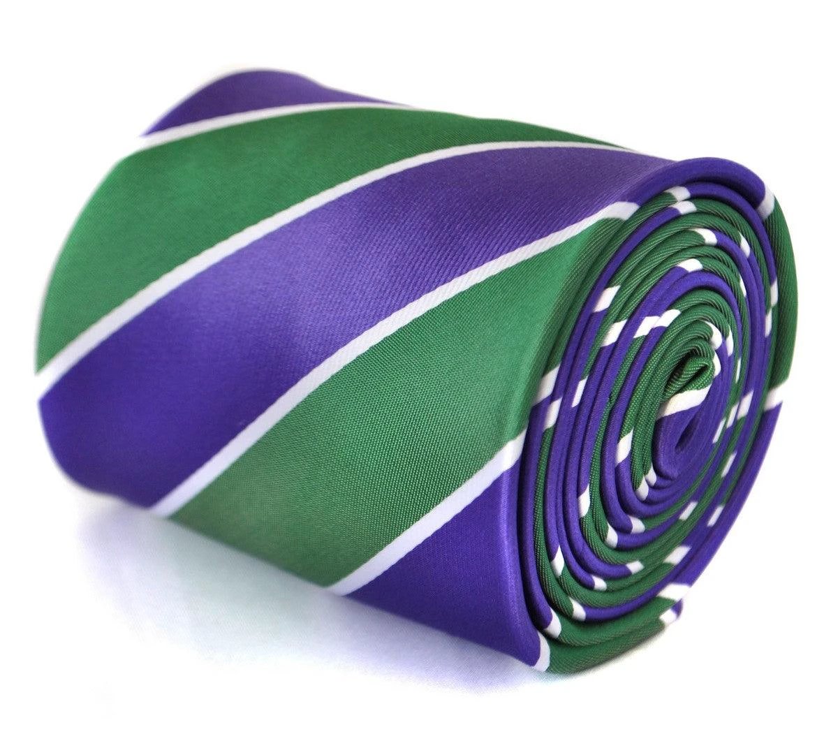 green, purple and white striped tie by Frederick Thomas Handmade Mens Ties
